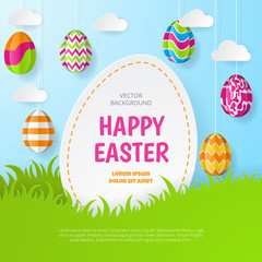 Happy easter background. Greeting Card. Paper cut style. Vector illustration
