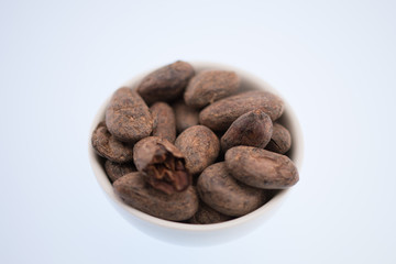 cocoa beans in a porcelain bowl