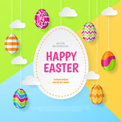 Happy easter background. Greeting Card. Paper cut style. Vector illustration