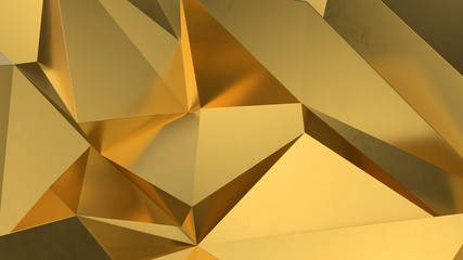 abstract golden geometric crystals. Minimal quartz, stone, gems. Low poly background