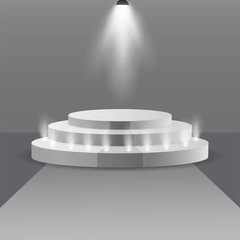 Empty stage podium with spotlights in blank studio room for presentation