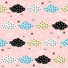 Handmade seamless pattern. Childish craft swatch for birthday card, baby nappy, wallpaper, school party advertising, shop sale poster, holiday wrapping paper, textile, bag print etc.