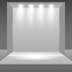Empty stage podium with spotlights in blank studio room for presentation