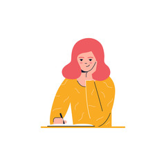 Girl is writing, education, learning vector illustration