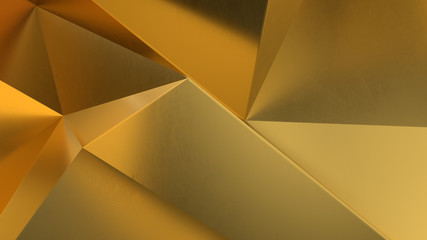 abstract golden geometric crystals. Minimal quartz, stone, gems. Low poly background