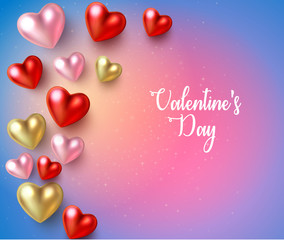 Happy St. Valentine's Day card with colorful 3d hearts. © svetlaborovko