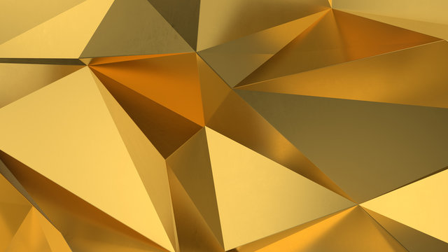 abstract golden geometric crystals. Minimal quartz, stone, gems. Low poly background © Cg loser 