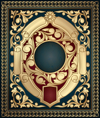 Fototapeta premium Golden ornate decorative emblem