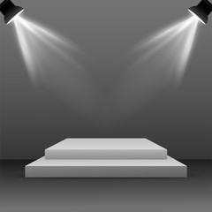 Obraz premium Empty stage podium with spotlights in blank studio room for presentation