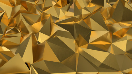 abstract golden geometric crystals. Minimal quartz, stone, gems. Low poly background