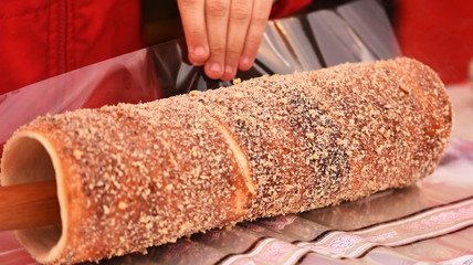 Kurtos Kalacs,prepared on the grill, Transylvania, Romania,Bistrita