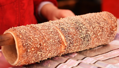 Kurtos Kalacs,prepared on the grill, Transylvania, Romania,Bistrita