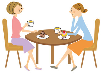 女性　カフェで会話