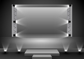 Empty stage podium with spotlights in blank studio room for presentation