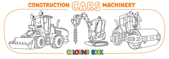 Funny constuction cars with eyes Coloring book set