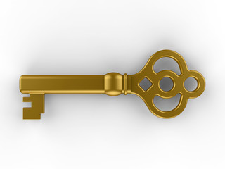 3D render - golden key top view