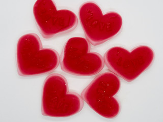 Obraz premium Colorful and lovely collection of sweet jelly(jelly bean, heart shaped jelly, sunny side up egg shaped jelly)