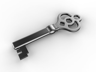 3D render - perspective view of a metallic key
