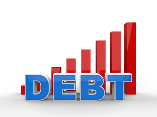 3D render - debt increasing concept