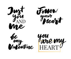 Valentine's Day set of symbols.Calligraphy. Vector illustration. Gray on white background