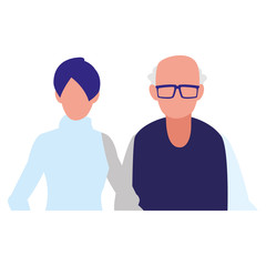 cute grandfather with daughter characters