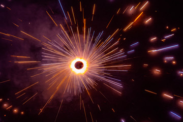 Firecracker Spinning on the ground, during the Diwali festival celebrations in India.
