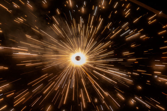 A type of firecracker rotating on the ground, during the Diwali festival celebrations in India.