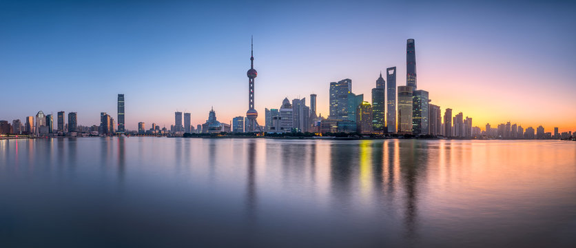 Pudong Skyline Panorama, Shanghai, Volksrepublik China