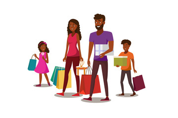 Happy Young Family Shopping Flat Vector Concept