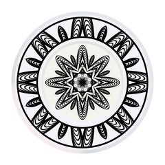 Decorative plate with mandala ornament in ethnic style. Fashion background with ornate dish. Vector illustration