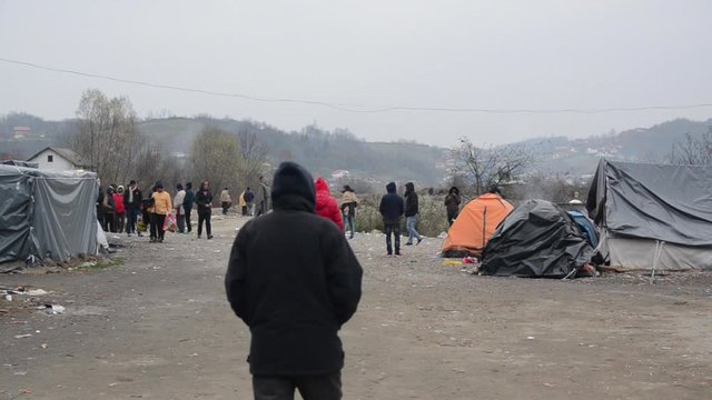 Velika Kladusa, Bosnia and Herzegovina, November 24th 2018 Camp with tents for Refugees and migrants. People lives here in terrible conditions. The European migrant crisis. Balkan Route. 