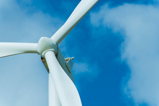 Wind turbines and the morning sky with sunlight