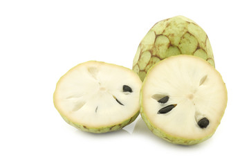 fresh cherimoya fruits (Annona cherimola) on a white background