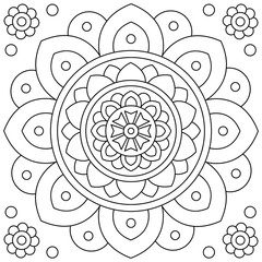 Mandala. Flower. Coloring page. Black and white vector illustration.