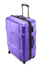 One purple modern travel suitcase with opened handle