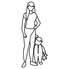 cute mother with daughter characters