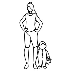 cute mother with daughter characters