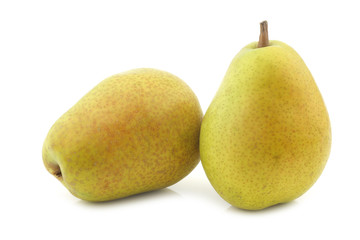 two fresh Lucas pears on a white background