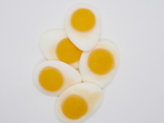 Sunny Side Up Egg Shaped Jelly on White Background