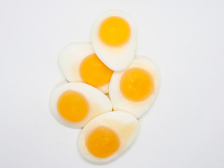Sunny Side Up Egg Shaped Jelly on White Background