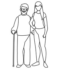 cute grandfather with daughter characters