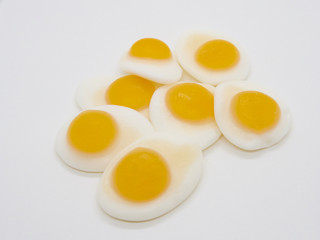 Sunny Side Up Egg Shaped Jelly on White Background