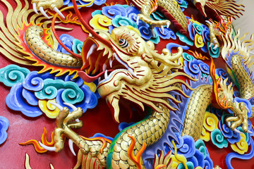 Chinese Dragon sculpture on the wall