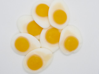 Sunny Side Up Egg Shaped Jelly on White Background