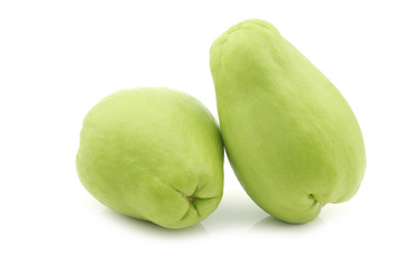 chayote fruits (Sechium edulis)  on a white background