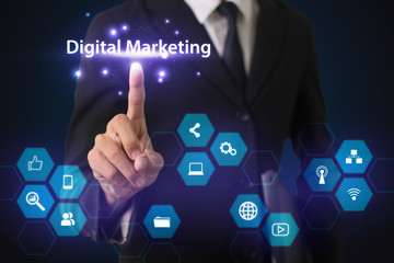 DIgital marketing technology concept Online. Search. Interactive digital marketing channels illustration