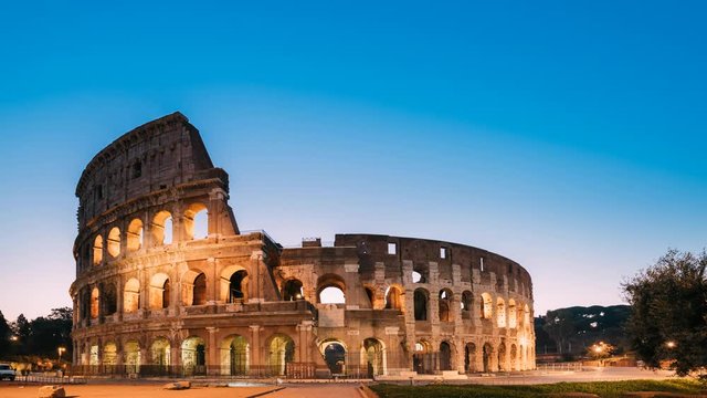 Rome, Italy. Colosseum Also Known As Flavian Amphitheatre In Night Time