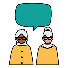 cute grandmothers couple interracial with speech bubble
