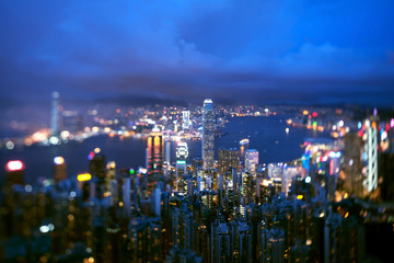 Fototapeta na wymiar Hong Kong from Victoria peak, ltilt shift photo