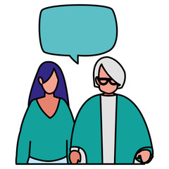 cute grandmother with daughter talking